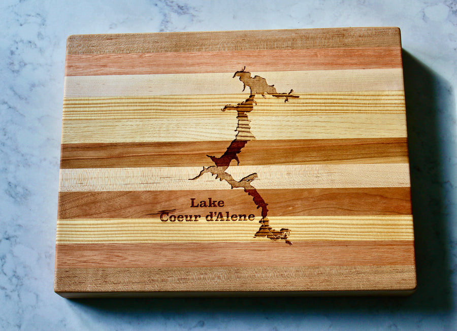 Lake Coeur d'Alene Map Engraved Wooden Serving Board & Bar Board