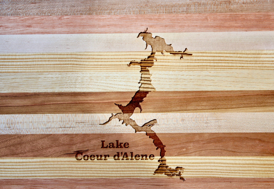 Lake Coeur d'Alene Map Engraved Wooden Serving Board & Bar Board
