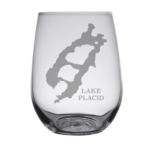 Lake Placid Map Engraved Glasses