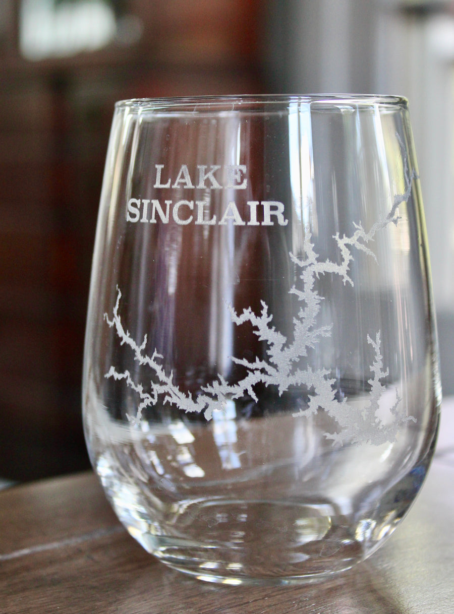 Lake Sinclair (GA) Map Engraved Glasses