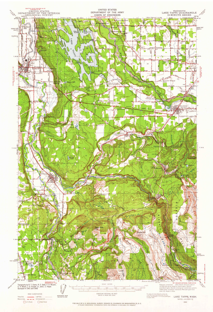 Lake Tapps Washington Topographic Map 1942