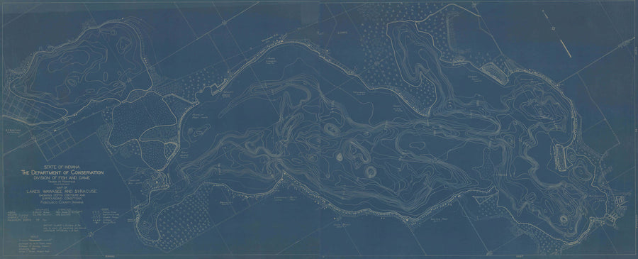Lakes Wawasee & Syracuse Map - Indiana - 1924 (Blue)