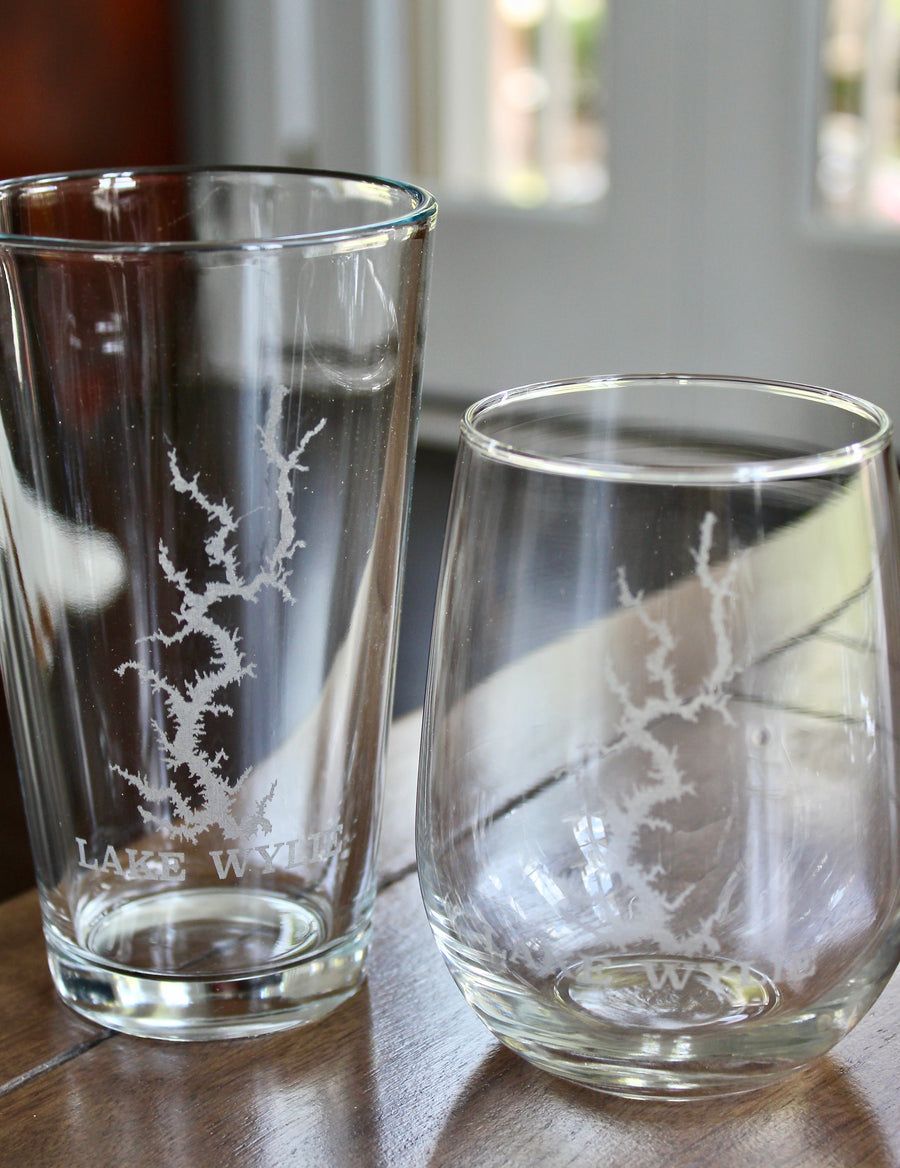 Lake Wylie (NC) Map Engraved Glasses