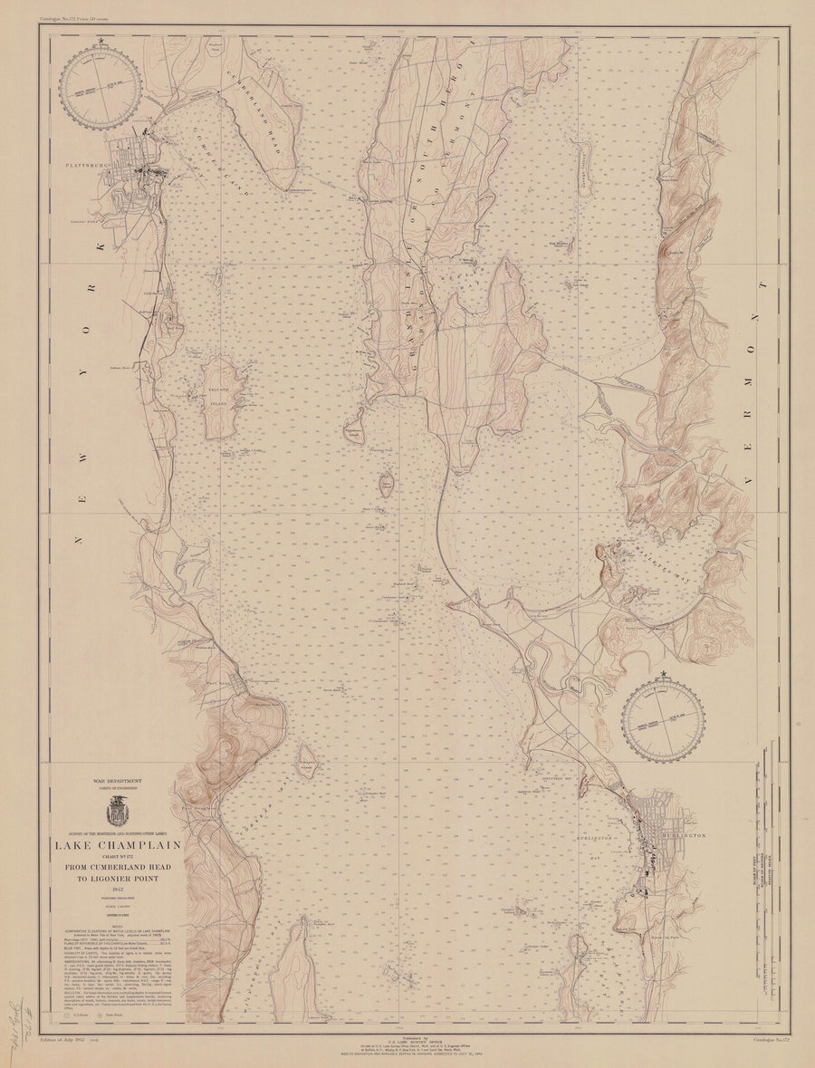 Lake Champlain Map - 1942