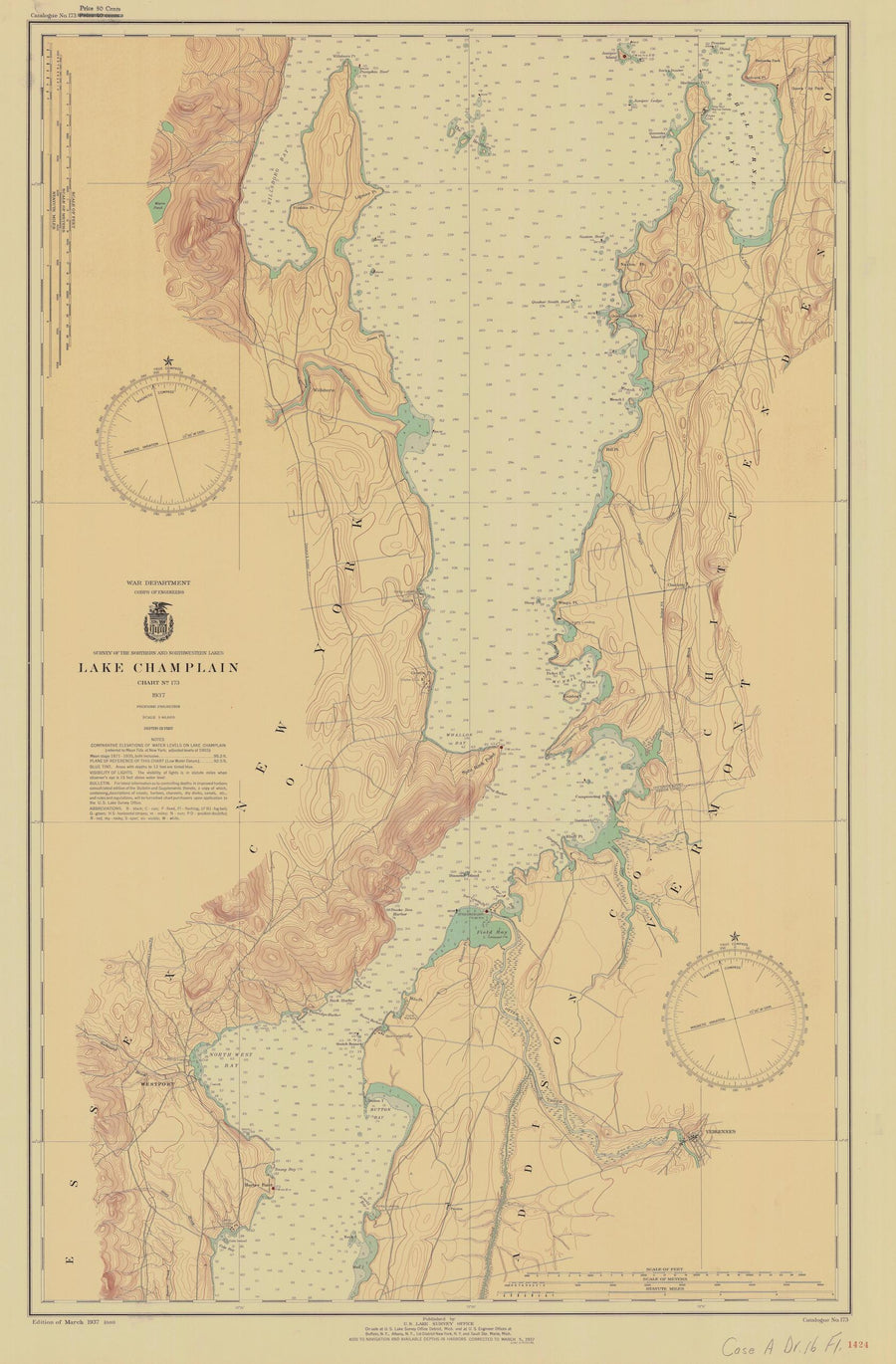 Lake Champlain Map - Chart 173 - 1937