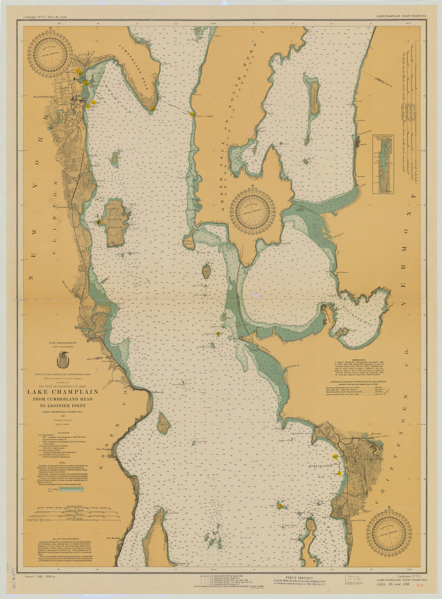 Lake Champlain Map - 1929