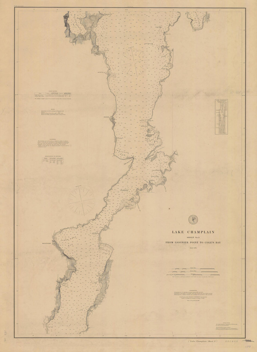 Lake Champlain - Ligonier to Coles Bay Map - 1879