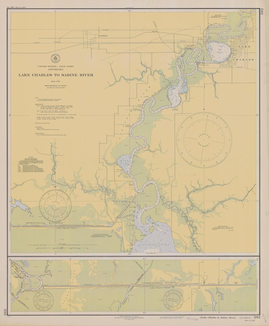 Lake Charles to Sabine River Map - 1941