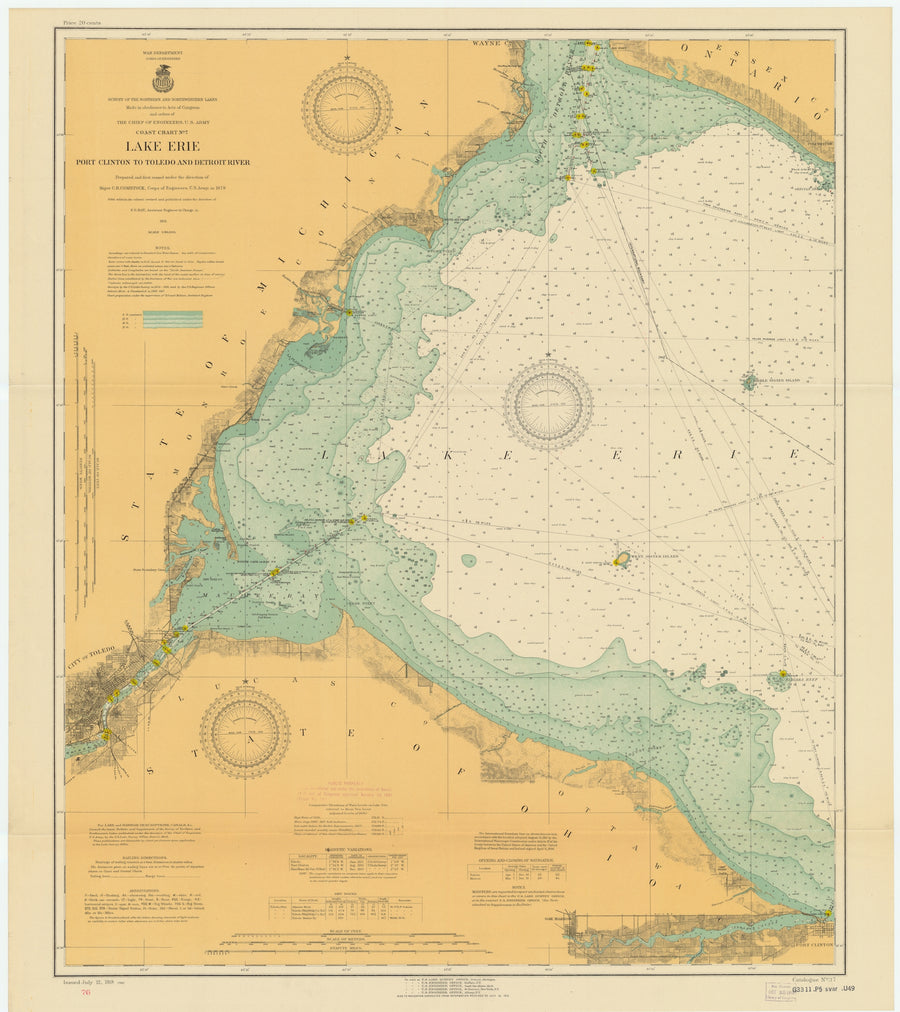 Lake Erie - Port Clinton to Toledo and Detroit River Map - 1918
