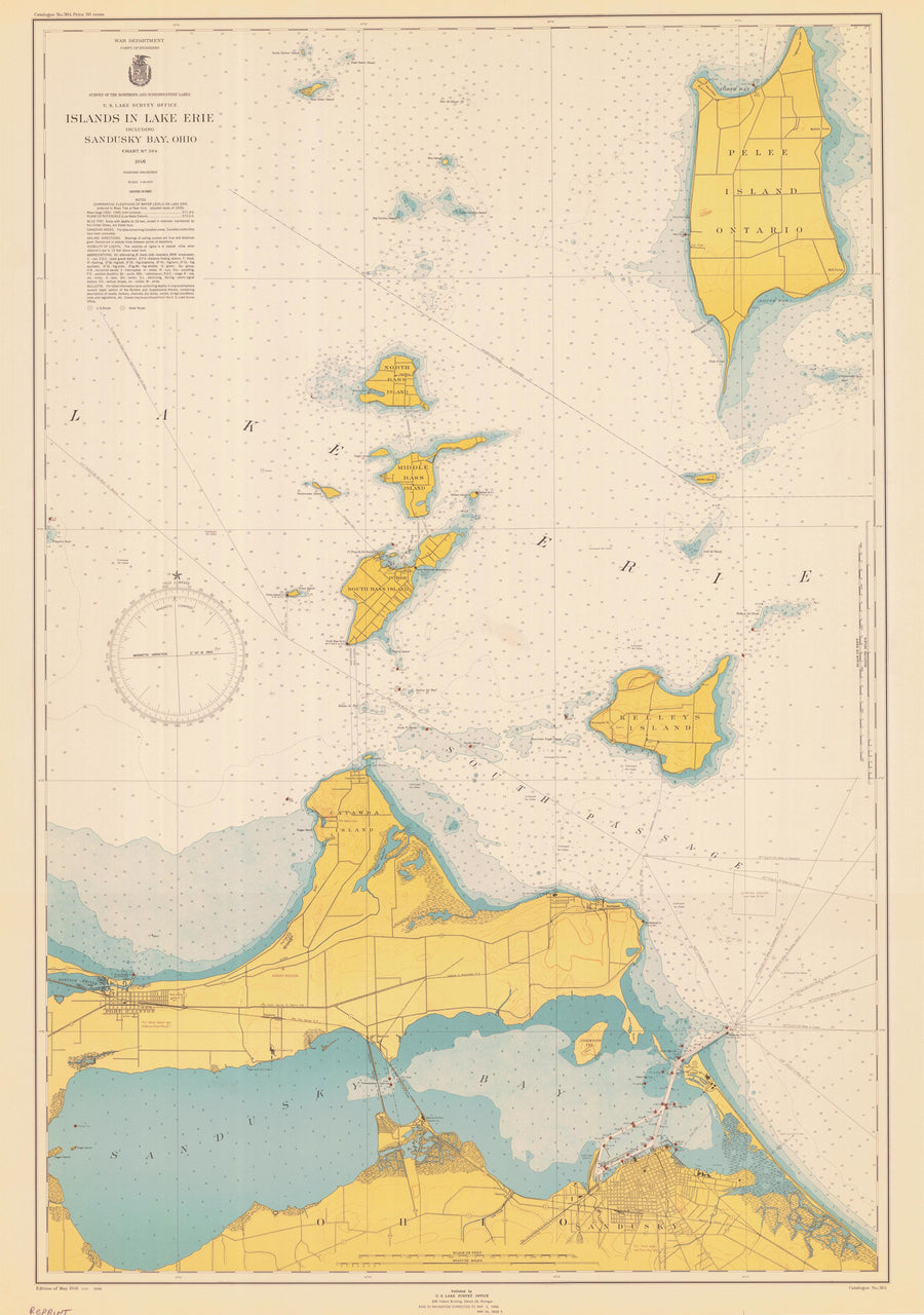 Lake Erie Islands Map (Sandusky Islands) Notecards (1946) 4.25"x5.5"