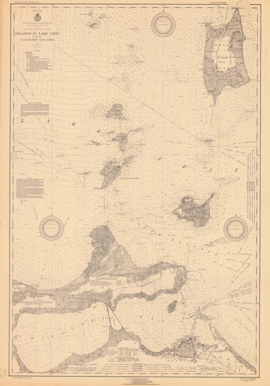 Lake Erie Islands & Sandusky Bay Map - 1931