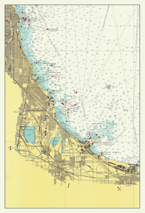 Lake Michigan Map - Chicago to Gary - 1947