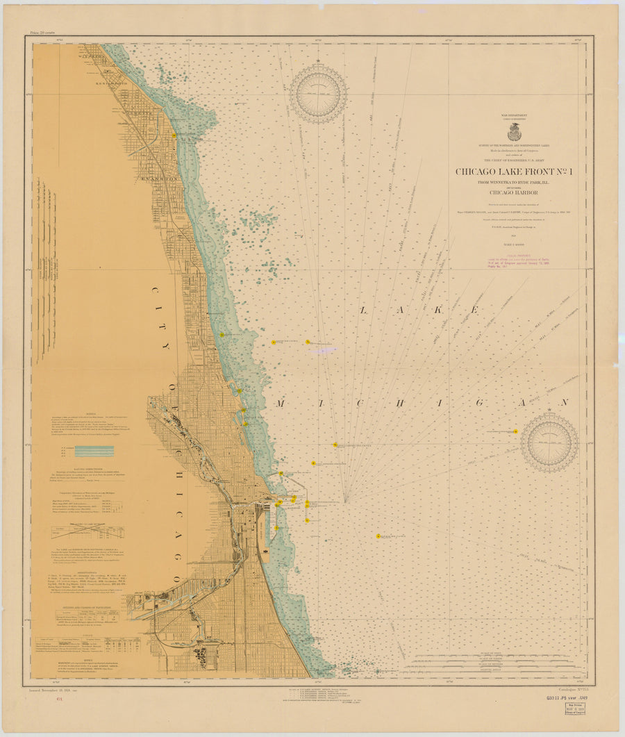 Lake Michigan - Chicago Harbor - Historical Map - 1918