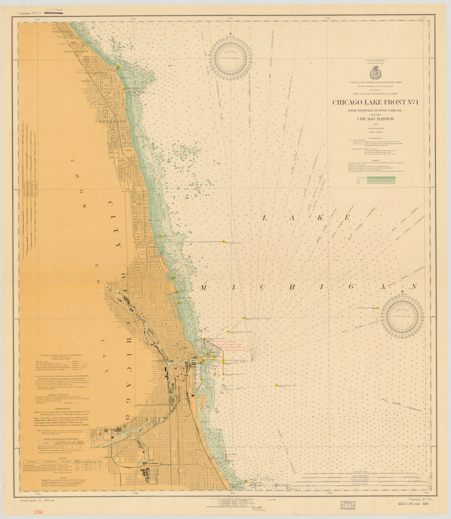 Lake Michigan - Chicago Harbor Map - 1926