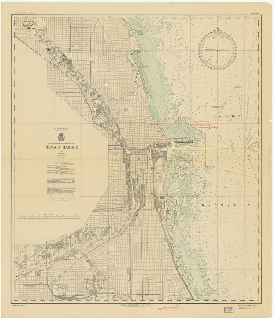 Lake Michigan - Chicago Harbor Map - 1933