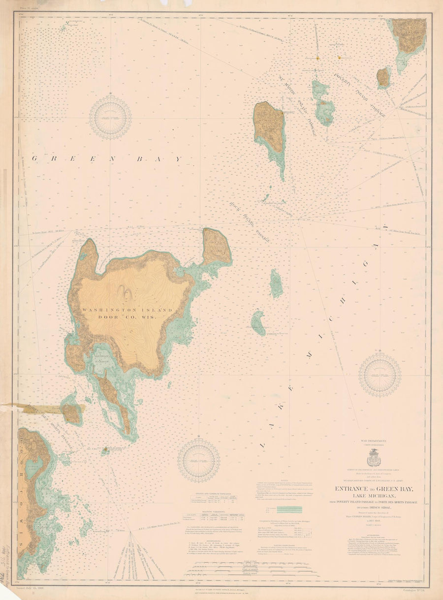Lake Michigan - Entrance to Green Bay Map - 1908