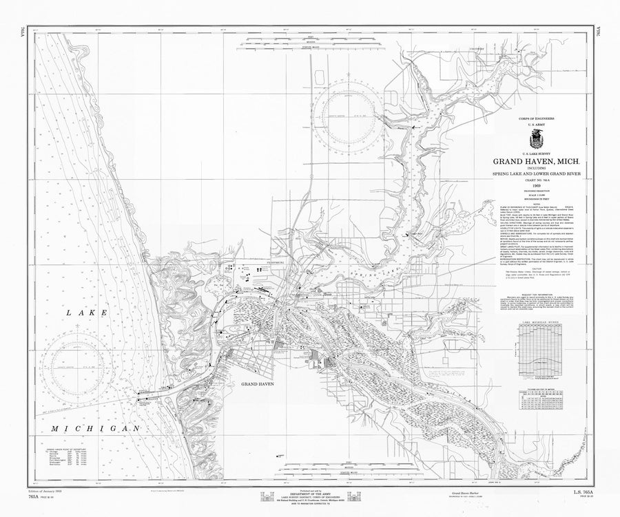 Lake Michigan - Grand Haven Map (B&W) - 1969