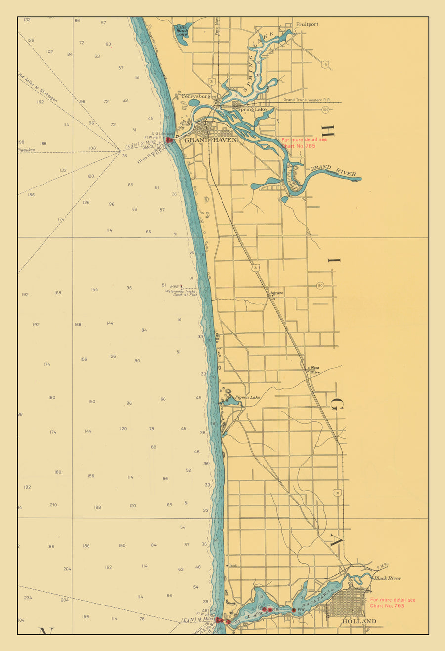 Lake Michigan Map - Grand Haven to Lake Macatawa 1947