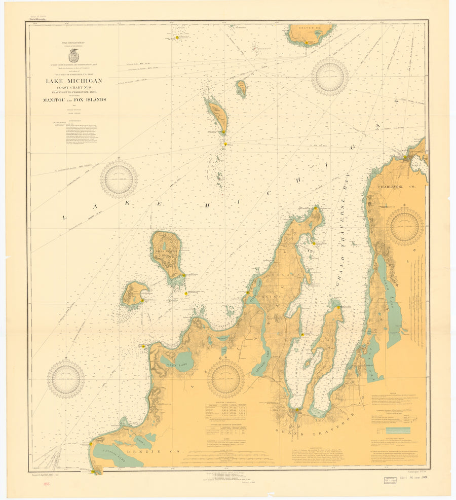 Lake Michigan Map - Manitou and Fox Islands - 1926