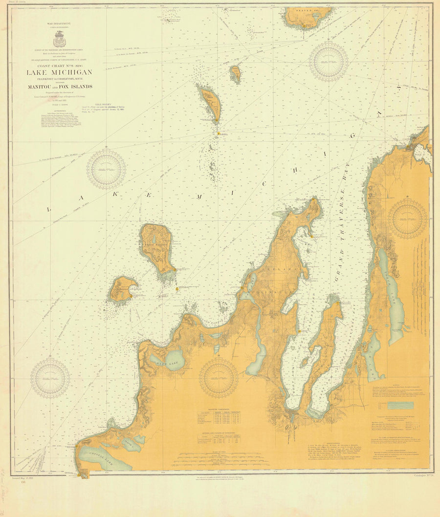 Lake Michigan - Manitou and Fox Islands Map - 1912