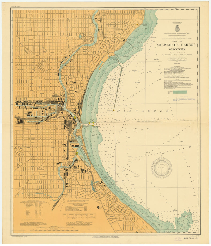 Lake Michigan - Milwaukee Harbor Map - 1912