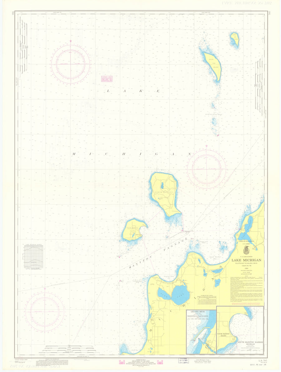 Lake Michigan - Platte Bay to Leland Map - Chart 705 - 1970