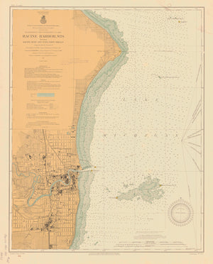 Lake Michigan - Racine Harbor Map - 1914