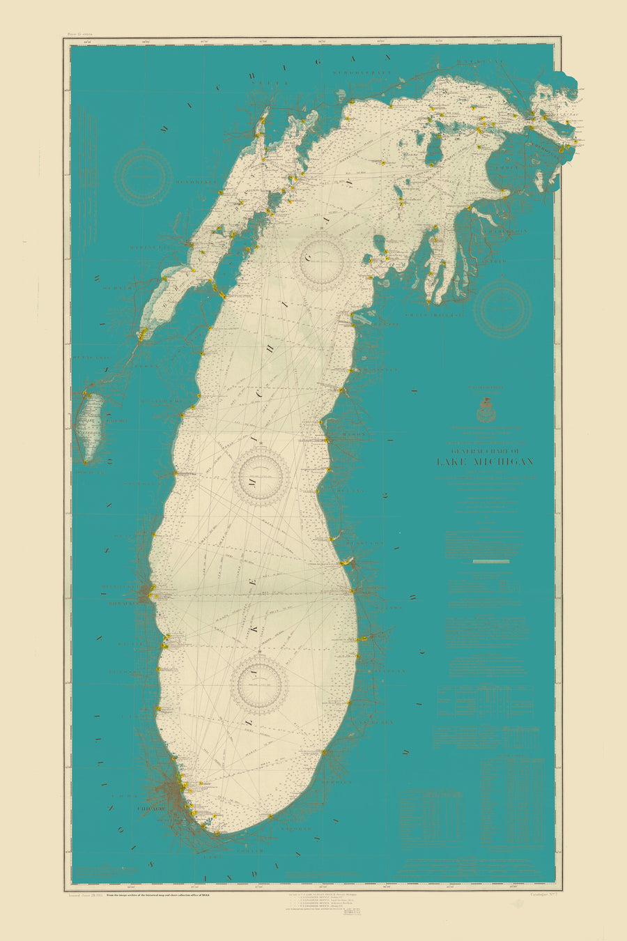 Lake Michigan Map (Teal) - 1909