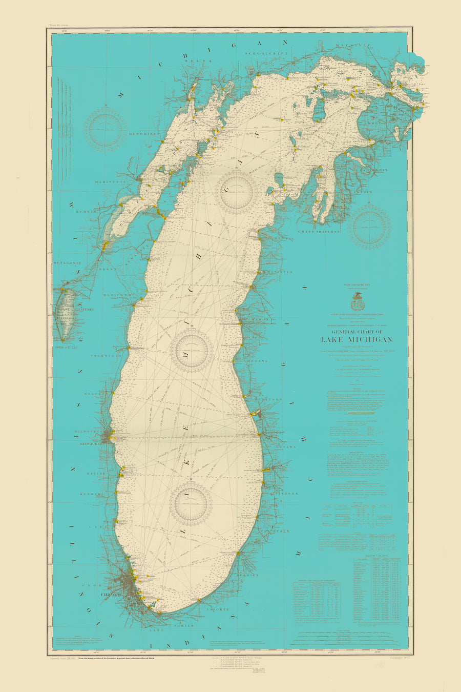 Lake Michigan Map (Turquoise) - 1915