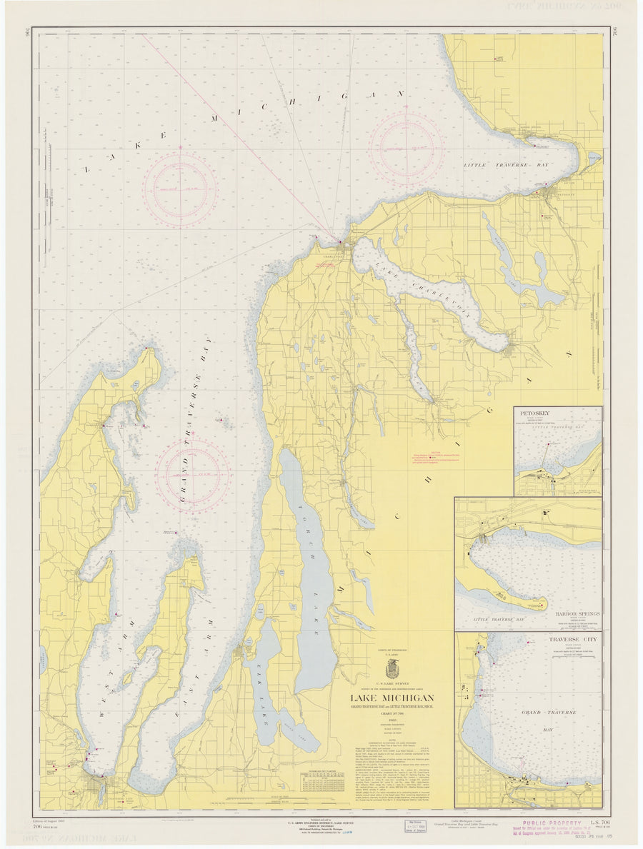 Lake Michigan - Grand Traverse Bay & Little Traverse Bay Map - 1960