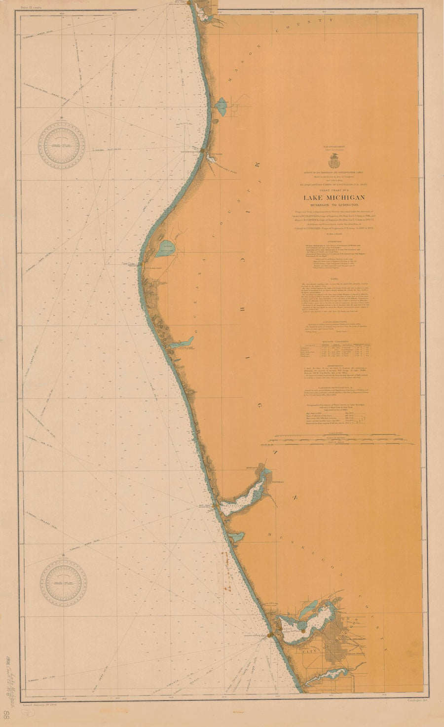 Lake Michigan - Muskegon to Ludington Map - 1906