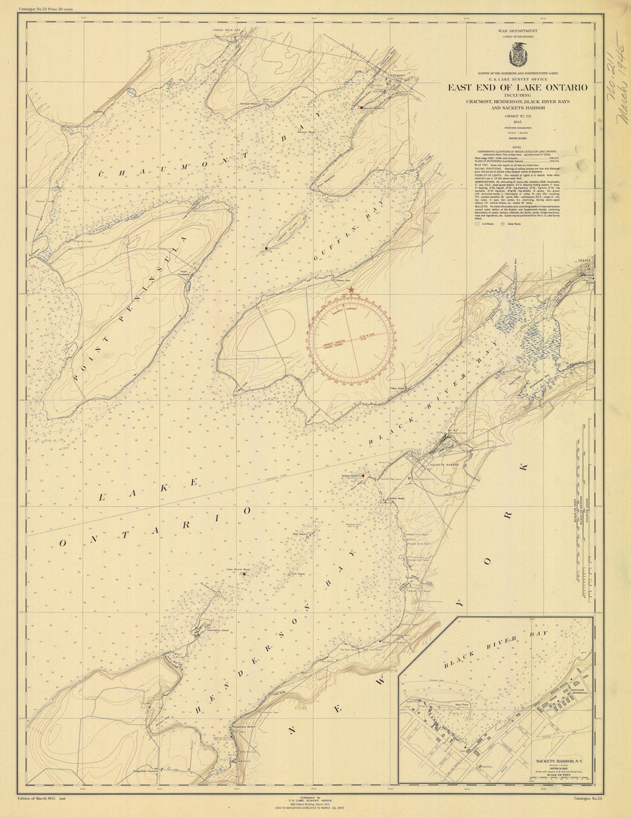 Lake Ontario - East End Map - 1945