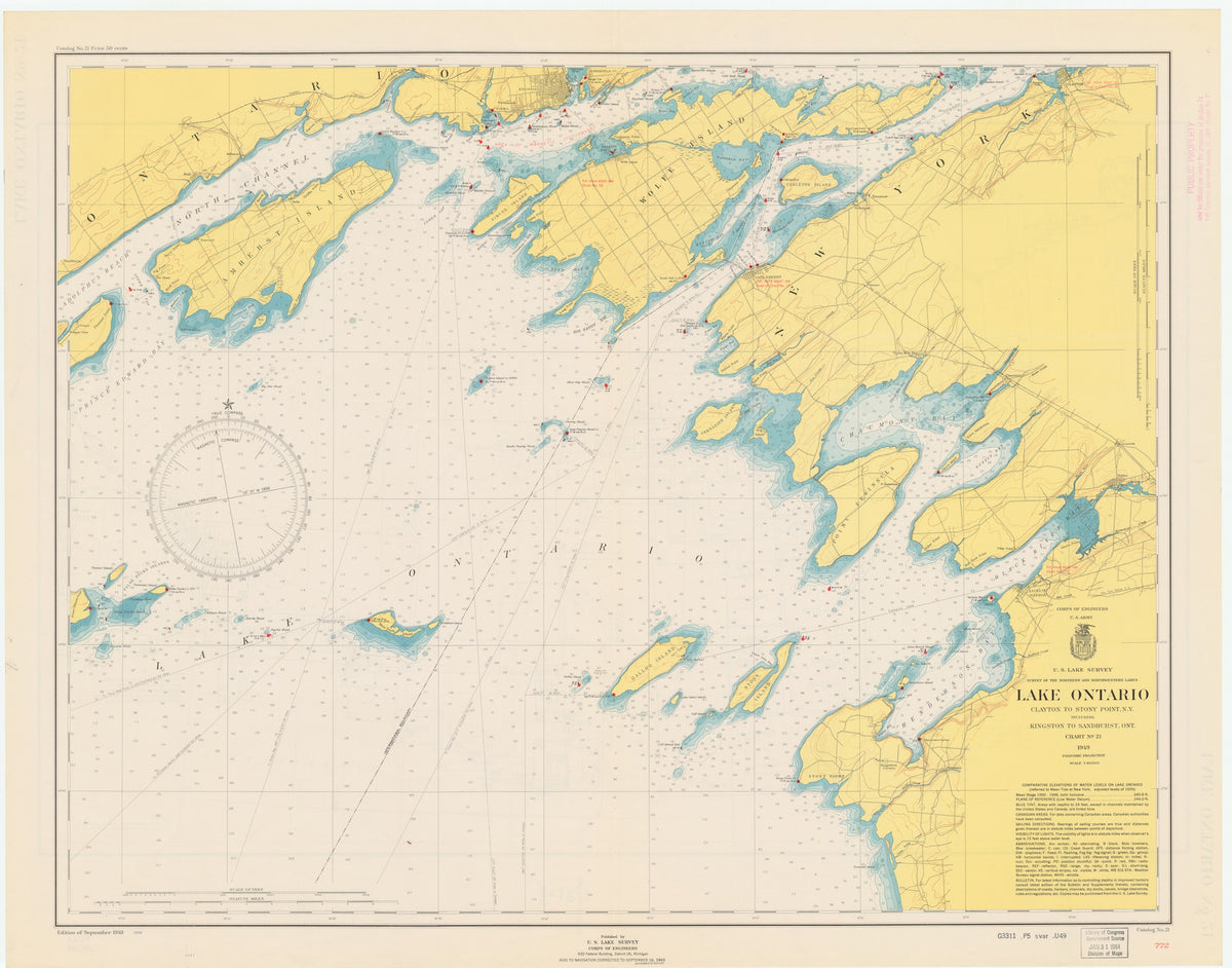 Lake Ontario East End Kingston to Sandhurst Map 1949 HullSpeed Designs