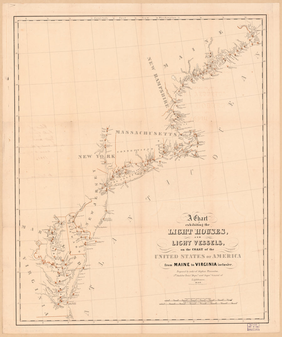 Light Houses and Light Vessels Map - Maine to Virginia - 1948
