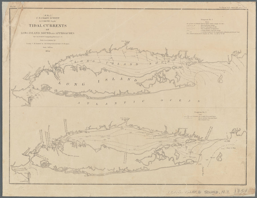 Long Island Sound Tidal Currents Map - 1854