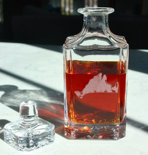 Martha's Vineyard Engraved Whiskey Decanter - 26oz Square Crystal Decanter with Stopper