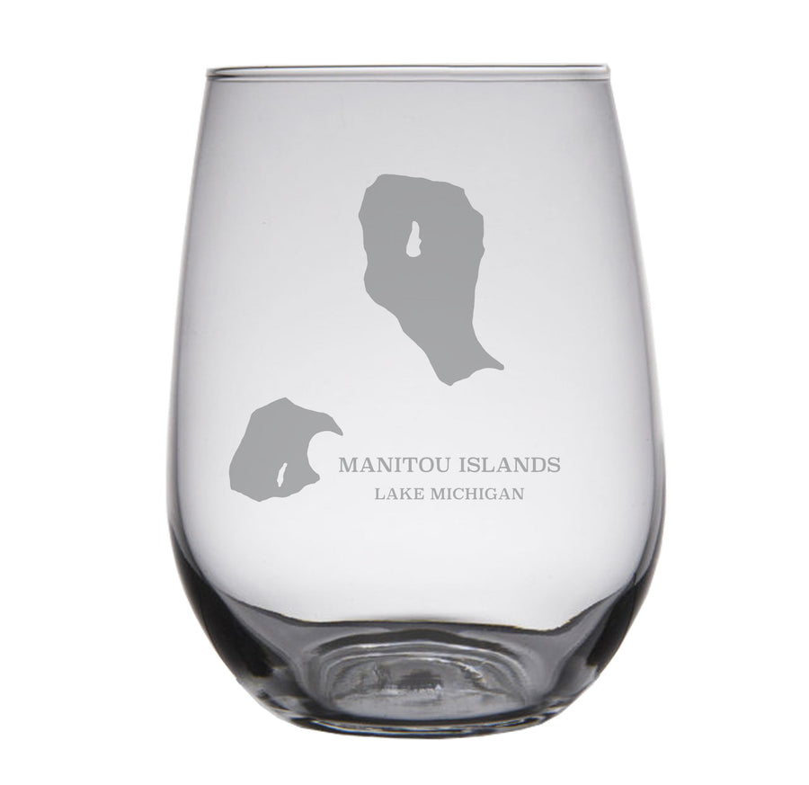 Manitou Islands Map Engraved Glasses