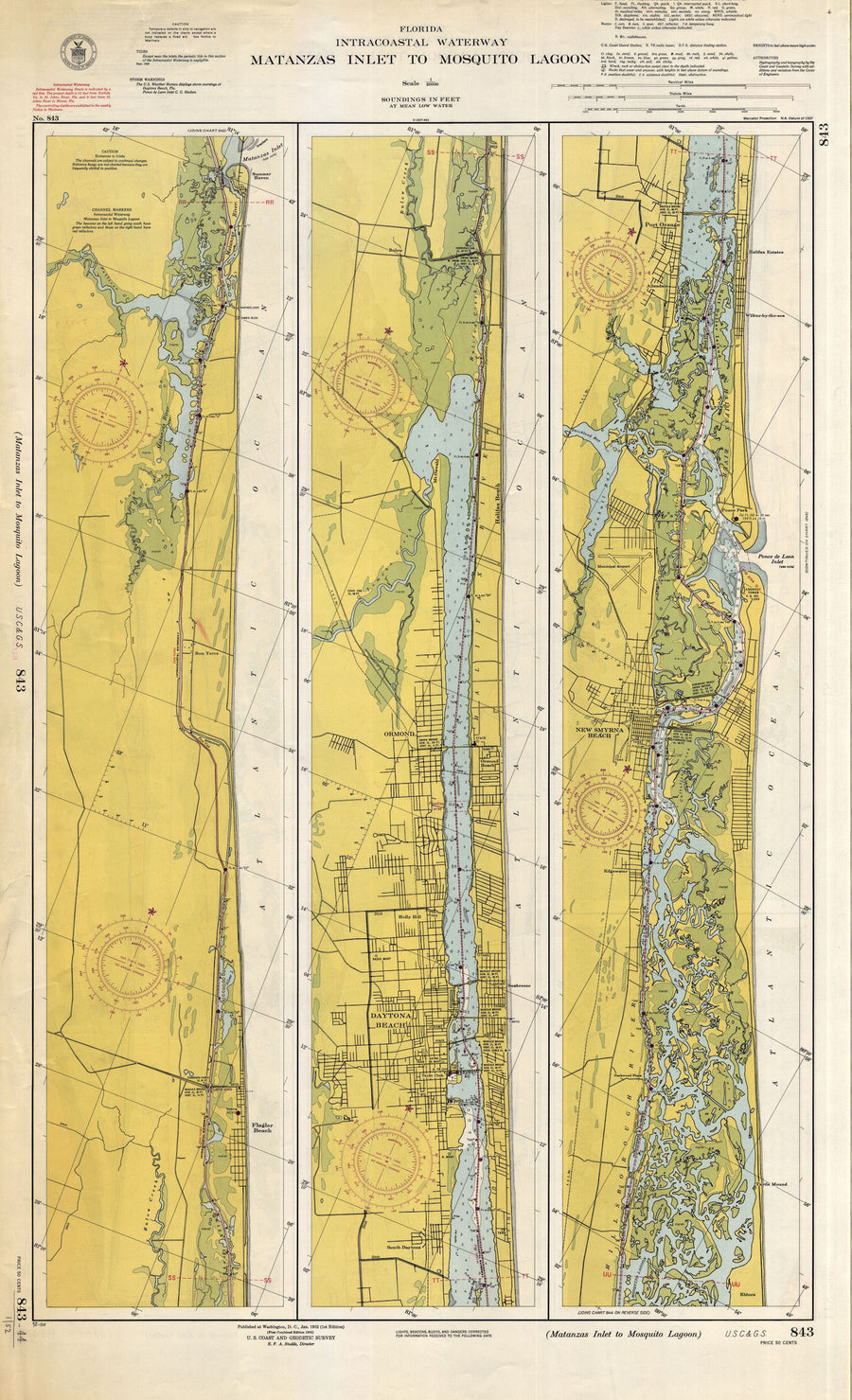 Matanzas Inlet to Mosquito Lagoon Map -1952