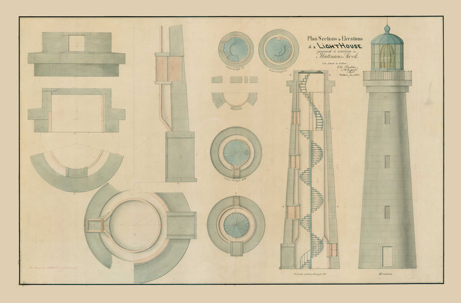 Matincus Lighthouse - Proposed Sections & Elevation #3 - 1856