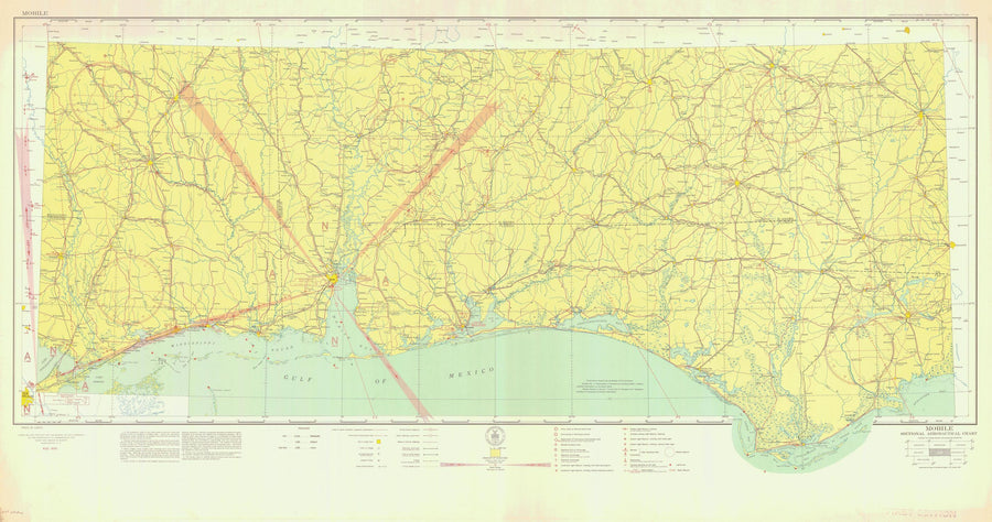 Mobile Bay & Gulf Shores Alabama - Aeronautical Chart 1935