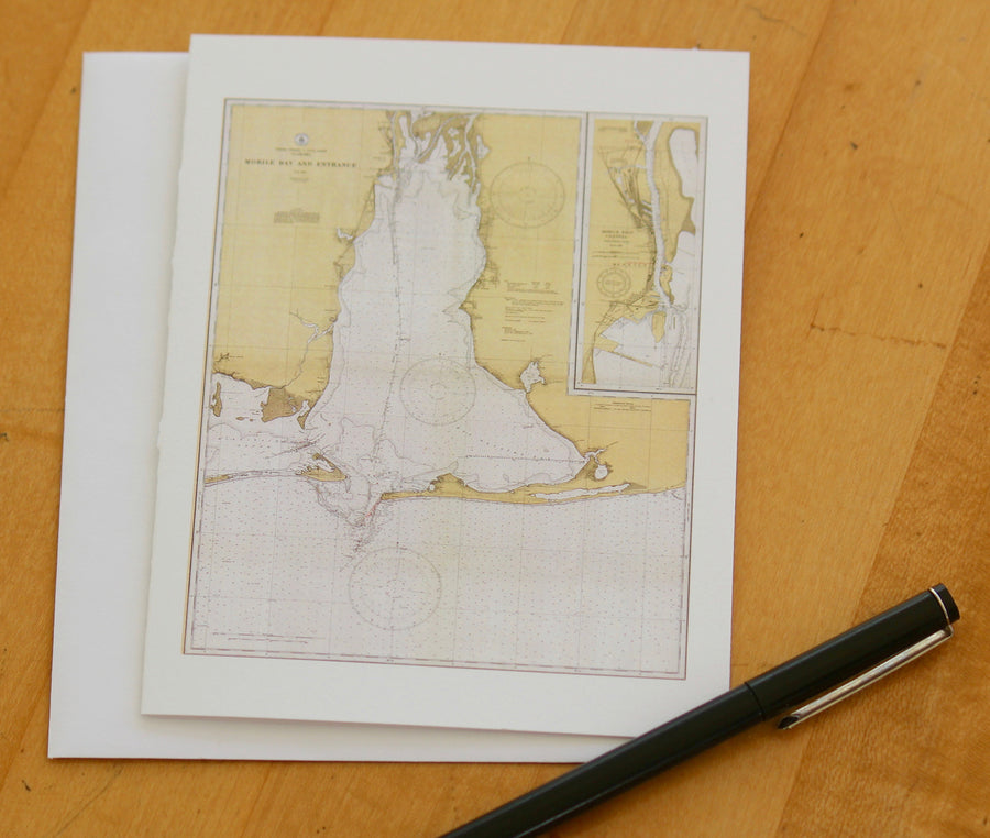 Mobile Bay Map Notecards (1933) 4.25"x5.5"