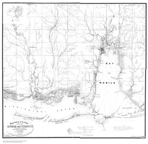 Mobile Bay - Gulf Shores Alabama Map - B&W
