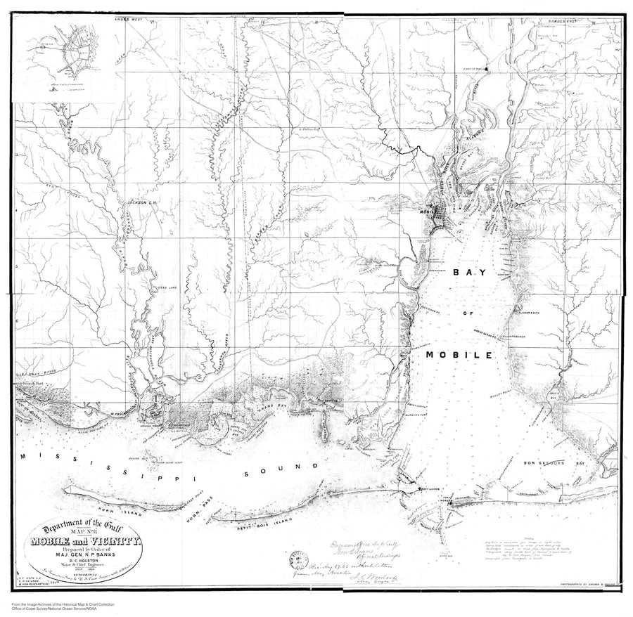 Mobile Bay - Gulf Shores Alabama Map - B&W