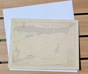 Montauk to Block Island Map Notecards (1878) 4.25"x5.5"
