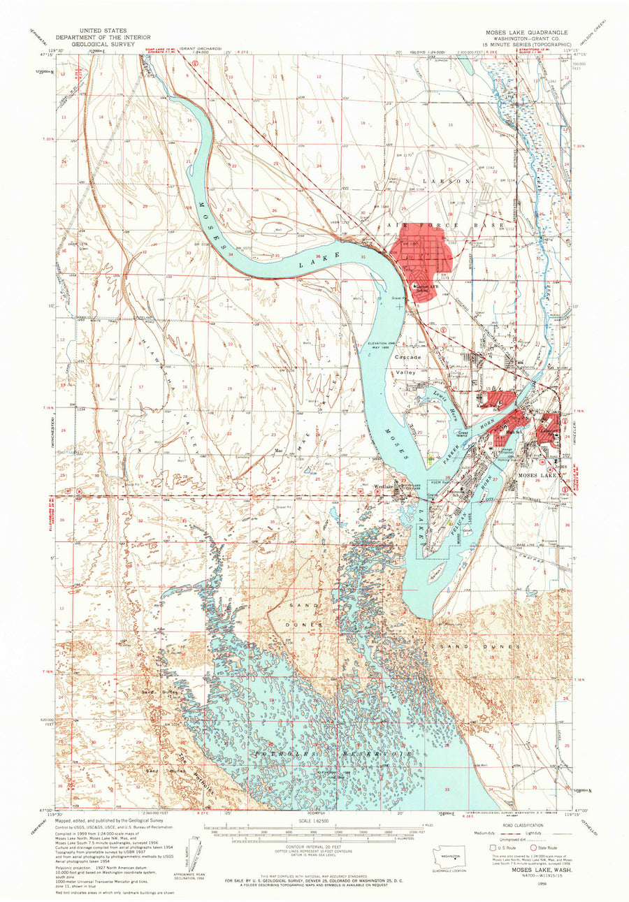 Moses Lake Topographic Map - 1956