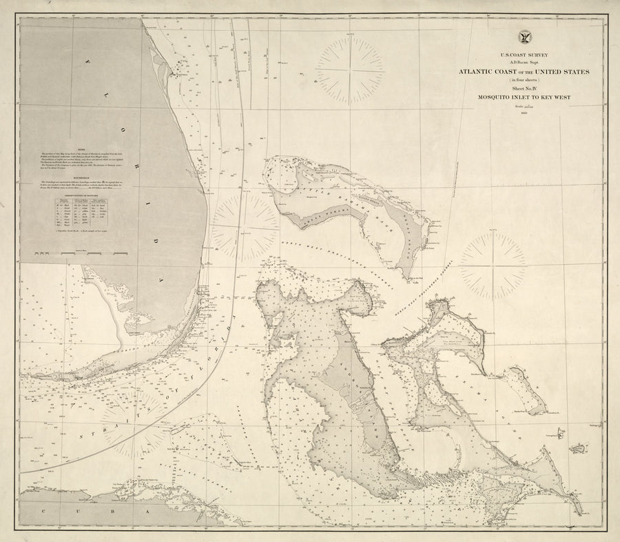 Mosquito Inlet to Key West (including Bahamas) Map - 1863