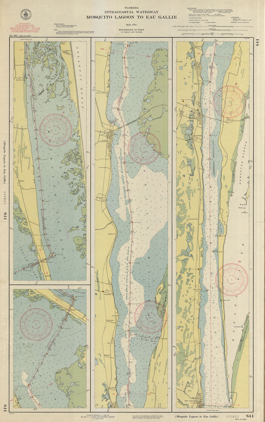 Mosquito Lagoon to Eau Gallie Map -1942