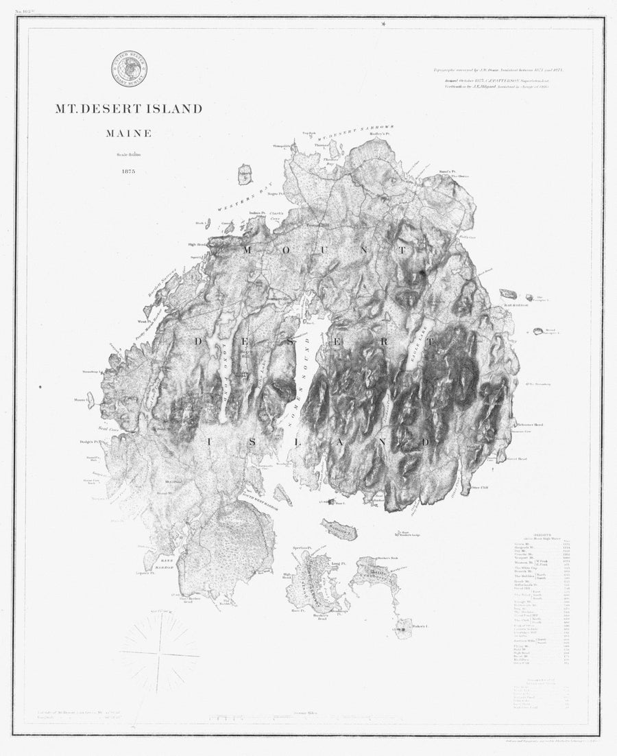 Mt. Desert Island - Maine Map 1875 (B&W)