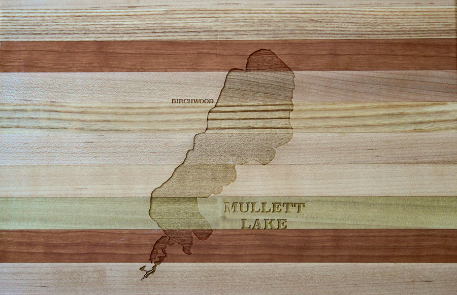 Mullet Lake, MI Map Engraved Wooden Serving Board & Bar Board