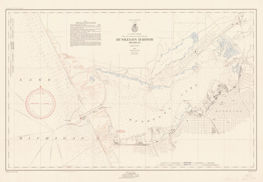 Lake Michigan - Muskegon Harbor Map 1954